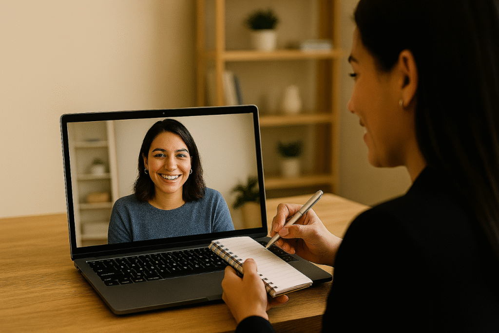 Online consultation A women consulting her client online.